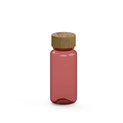 Image de Gourde « Natural » 400 ml - étanche et sans BPA - gourde légère en Tritan avec bouchon en bambou pour le sport - rouge transparent