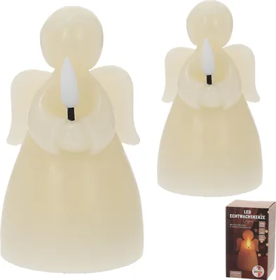 Produktbild von LED Echtwachskerze Engel 2er Set creme 7x12x7cm Flackerfunktion Timerfunktion batteriebetrieben Weihnachtsdeko
