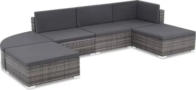 Produktbild von 6-tlg. Garten-Lounge-Set mit Auflagen Poly Rattan Grau