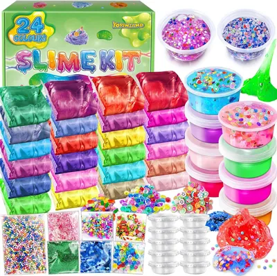Productafbeelding van DIY slijmkit - Set van 24 - Slijm maken kit voor meisjes - Premade helder slijm