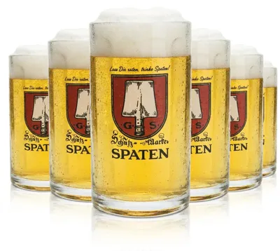 Produktbild von 6x Spaten Bierglas 0,5l Bierkrug Gläser Brauerei Bayern Biergarten Münchner Hell, KI-generiertes Bild