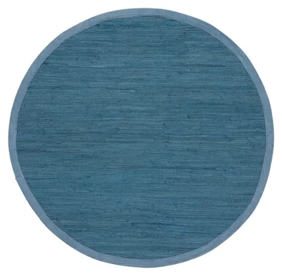 Produktbild von Flickenteppich Kelim Chindi Uni rund Blau Ø 80 cm handgewebt | Fleckerlteppich aus Baumwolle für Wohnzimmermit Fransen