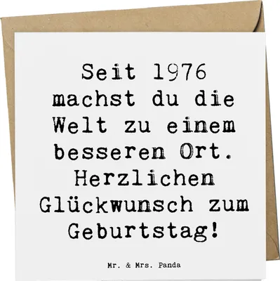 Produktbild von Mr. & Mrs. Panda Grußkarte Spruch 1976 Geburtstag - Weiß - Geschenk, Klappkarte, doppelkarte, anlasskarte, faltkarte, geburtstagsgeschenk, Herzlichen Glückwunsch zum