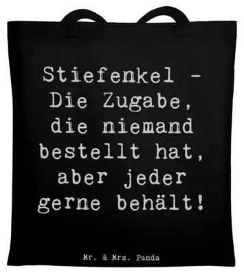 Produktbild von Mr. & Mrs. Panda Einkaufstasche Spruch Stiefenkel Freude - Schwarz - Geschenk, Schultasche, Jutebeutel, Tote Bag, Familienwerte, Tasche, Überraschung, Shopping