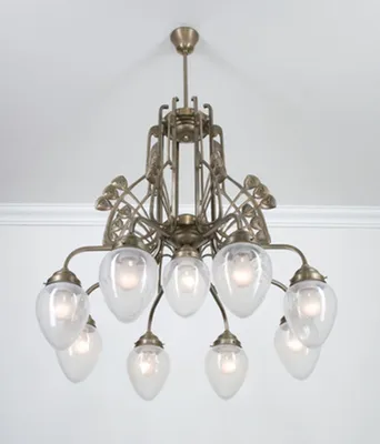 Produktbild von Hängelampe Messing massiv Glas H: max. 137 cm in Berliner Blau E27 Jugendstil Hängeleuchte