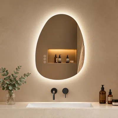 Produktbild von S'AFIELINA Badspiegel mit Beleuchtung 60×45cm LED Touch Schalter Wandspiegel 3 Lichtfarben und Dimmbar, Anti-Beschlag- und Memory-Funktion