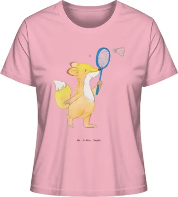 Produktbild von Mr. & Mrs. Panda Oberteil Damen Fuchs Federball spielen Größe L - Baumwolle Pink - Geschenk, Badminton, Sommershirt, Baumwoll T-Shirt, Basic Shirt