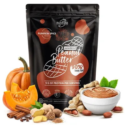 Produktbild von Nustino - Erdnussbutter Pulver Pumpkin Spice 400g - 90% Weniger Fett - Mit Kürbis & Gewürzen - Reich an Protein - Ohne Zuckerzusatz - Fettarm - Ohne Palmöl