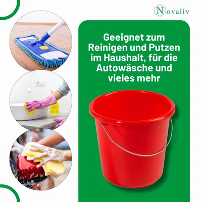 Produktbild von Novaliv, 10 Stück Eimer, 10 Liter, rot, mit Messskala – Putzeimer, 10 Liter, Durchmesser 28,5 cm. Praktischer Alleskönner mit Skala, ideal für Haushalt und Garten, z.B. als Haushaltseimer, Wassereimer, Wischeimer, Eimer