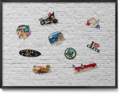 Produktbild von Magnetboard 80x60 cm – Schwarzer Rahmen – Helle Ziegelwand-Struktur – Magnetische Tafel, Magnetwand – Metall Magnetische Tafel, Kinderzimmer