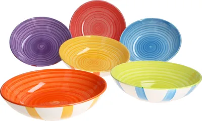Produktbild von Summer Stripes 6er Set Suppenteller 600ml bunte Streifen Teller tief Steingut