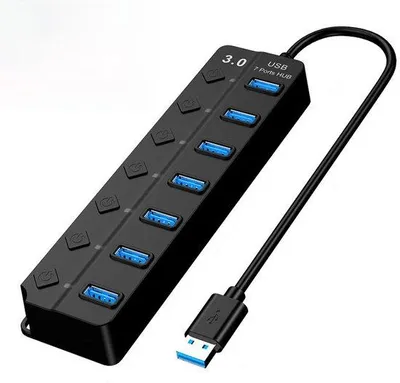 Immagine prodotto di Migliora la tua connessione USB con questo hub/splitter USB 3.0 a 7 porte con indicatore di alimentazione a LED.