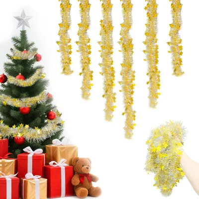 Lametta-Girlande, 6 Stück x 3 m, gold, glitzernd, für Weihnachtsbaum