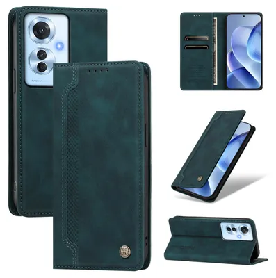 Image de Étui en cuirPolyuréthanepour Oppo Reno11 F 5G, type portefeuille rabattable avec compartiments pour cartes et support intégré, couleur verte