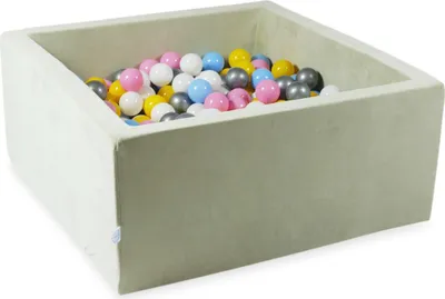 Produktbild von Bällebad 90x90x40 Samtig weich Hellmint – Mit 400 Bällen / weiß, silber, puderrosa, gelb, babyblau