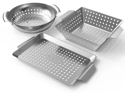 Obrázok produktu pre Súprava 3 grilovacích košov - ideálne na mäso, krevety a zeleninu