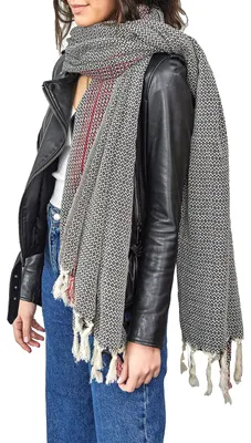Immagine prodotto di Sciarpa da donna tessuta a mano, realizzata in 100% cotone, con motivo a quadri (tartan)