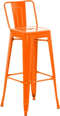 Image de Tabouret de bar CLP Mason au look industriel, avec dossier et repose-pieds orange