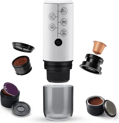 Obrázek produktu pro přenosný espresso kávovar 4 v 1 pro práci s kapslemi NES/DG a mletou kávou Bezdrátový 17barový dobíjecí elektrický kávovar Vestavěná 2600mAh baterie pro cestování domů autem (bez vlastního ohřevu)