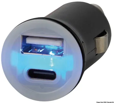 Obrázek produktu pro Dvojitá USB zástrčka typu A+C, 12/24 V, 2,4 A, Osculati 14.517.19