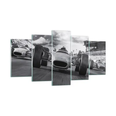 Produktbild von Bilder auf glas - 5 Teile - Formel 1 Schwarz und Weiß - 160x85cm - Glasbilder - Wandbilder - Bilder - zum Aufhängen bereit - Wanddekoration aus Glas - Glas Bilder - Wandbild auf Glas - GEA160x85-4127