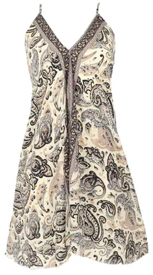 Produktbild von Seidiges Minikleid Boho Chic, Wandelbares Minikleid - Creme/schwarz, Damen, Creme-weiß, Polyester, Kleider