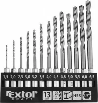 Obrázok produktu pre EXTOL CRAFT 11140 Vrtáky do kovu so šesťhrannou stopkou, sada 13 kusov, 1,5-6,5 mm, HSS