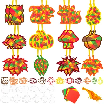 Image de Kit de décoration pour fenêtres - 24 pièces - Motifs d'automne pour enfants - Multicolore