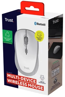 Produktbild von Trust Yvi+, Beidhändig, Optisch, RF Wireless + Bluetooth, 1600 DPI, Weiß