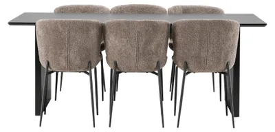 Produktbild von Vail Essgruppe Esstisch schwarz 6 Stühle Bouclé braun.