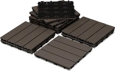 Obrázek produktu pro Clanmacy sada 22 click dlaždic WPC palubky 30x30 cm tmavě hnědé, vzhled dřevěných prken se systémem click