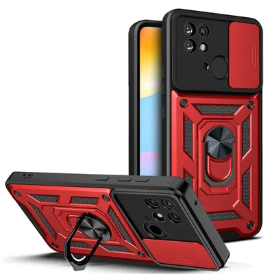Produktbild von Outdoor Panzer Hülle für Xiaomi Redmi 10C mit Kameraschutz Ringhalter Handyhülle Rot