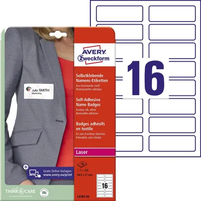 Obrázek produktu pro Avery L4783-20, Černá, Obdélník, Vyjímatelná