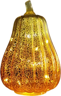Produktbild von Glaskürbislicht, batteriebetrieben, LED-Kürbislaterne mit Beleuchtung für Halloween, Herbst, Thanksgiving, Schreibtischdekoration