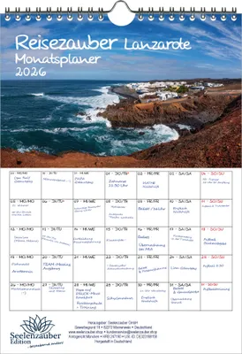 Produktbild von Reisezauber Lanzarote Planer DIN A4 Kalender für 2026 Arrecife Reise Urlaub Strand Spanien - Seelenzauber