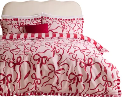 Image de Furn - Ensemble de literie réversible « Lavieen Bows » RV3614 (lit double) (rose/rouge)
