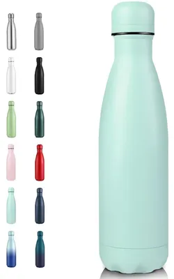 Immagine prodotto di Borraccia in acciaio inossidabile, 500 ml, blu, a doppia parete, isolata sottovuoto, a prova di perdite, senza BPA, confezione da 1