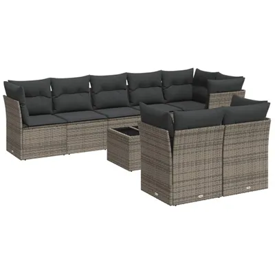 Produktbild von vidaXL 9-tlg. Garten-Sofagarnitur mit Kissen Grau Poly Rattan