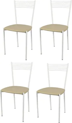 Immagine prodotto di t m c s Tommychairs - Set di 4 sedie moderne ELEGANCE per cucina e sala da pranzo, struttura robusta in acciaio laccato, colore bianco, sedile imbottito rivestito in Pelle finta colore lino