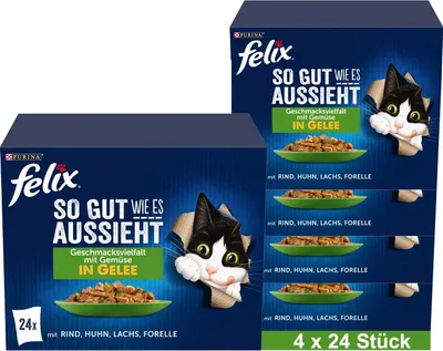 Produktbild von FELIX So gut wie es aussieht Katzenfutter nass in Gelee mit Gemüse, Sorten-Mix, 4x24x85g (4x24x85g)