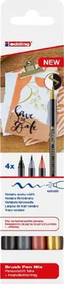 Produktbild von Edding 1340, 4 Farben, Schwarz, Gold, Grau, Pinselspitze, 6 mm, Mehrfarbig, Rund
