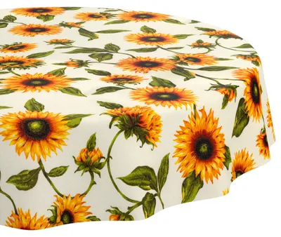 Produktbild von Tischdecke 120x120cm Rund Gelb abwaschbar Baumwolloptik Sonnenblumen Gelb wetterfest Schnittkante