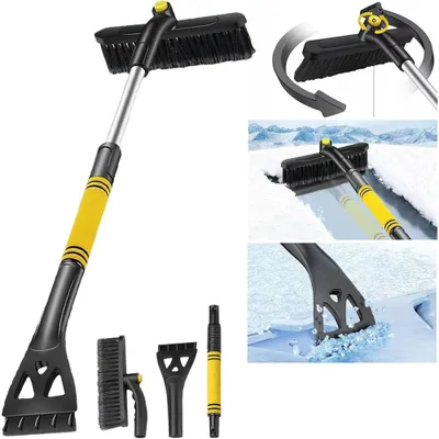 Image de Gratte-glace télescopique avec balai à neige Gratte-glace Brosse à neige pour voiture Brosse à vitres long 64-80cm