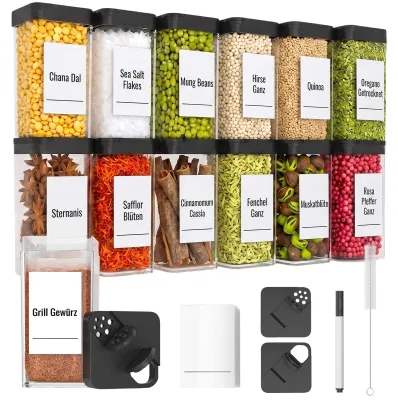 Productafbeelding van Kruidenpotjes - Rechthoekig met deksel - Voor het n van kruiden en specerijen - 12 stuks, elk 120 ml