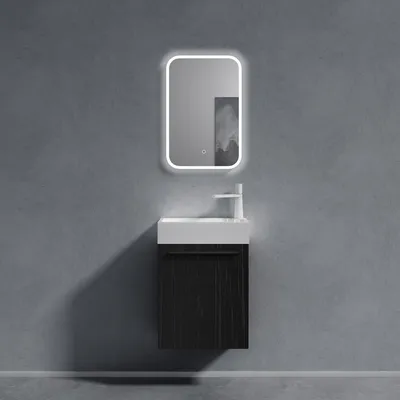 Image de doporro Petit Meuble sous Vasque Noir Texturé et Vasque 46cm Ensemble de 2 Pièces de Meuble de Salle de Bain Design Pisa