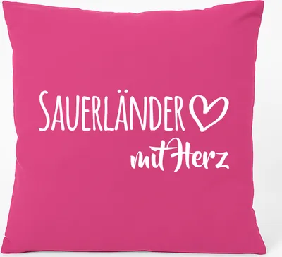 Produktbild von Huuraa Kissen Sauerländer mit Herz 40x40cm mit Füllung Fuchsia Baumwolle Dekokissen Geschenkidee