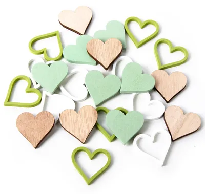 Produktbild von Logbuch-Verlag 24 mini Holzherzen grün weiß natur Herzen Streuteile zum Basteln & als Tischdeko Hochzeit Frühling 4 cm