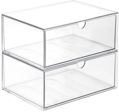 Produktbild von Unyqoos® Transparente, stapelbare Acryl-Organizer mit Schubladen – 2er-Set 23 x 16,5 x 10 cm, Aufbewahrung für Kosmetik & Schmuck