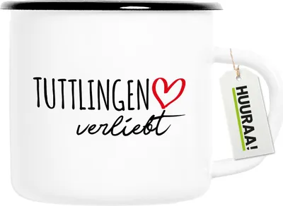 Produktbild von Huuraa Emaille Tasse Tuttlingen verliebt 300ml Vintage Campingbecher Geschenkidee