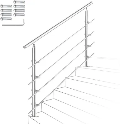 Obrázek produktu pro Jopassy zábradlí z nerezové oceli pro schodiště zábradlí balkonu s/bez příček (100 cm, 4 příčky)